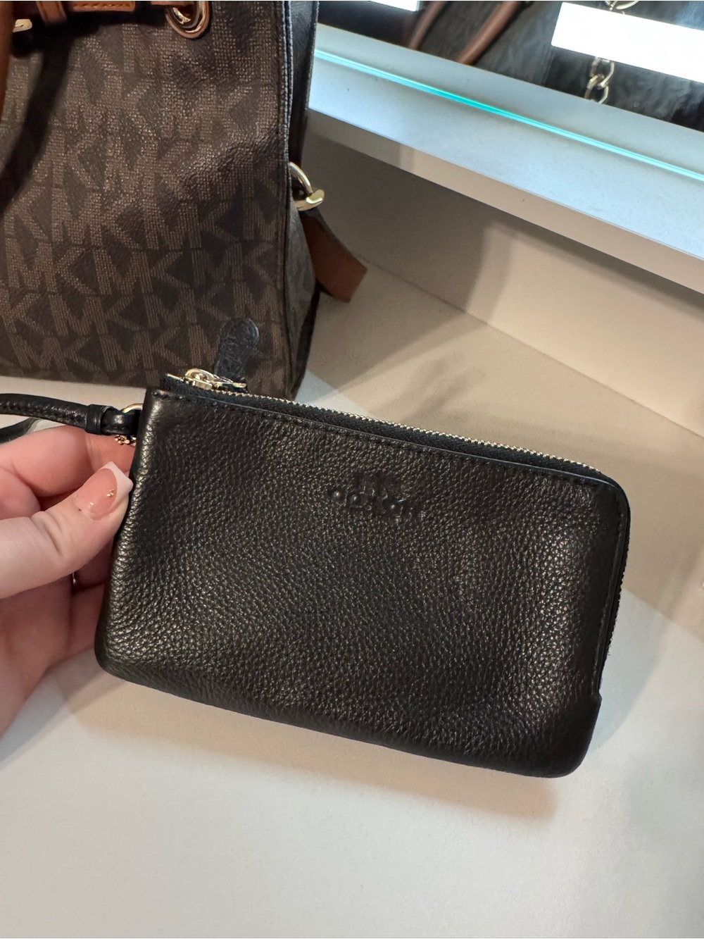 Coach Black Pebbled Leather Zip Wristlet Pouch